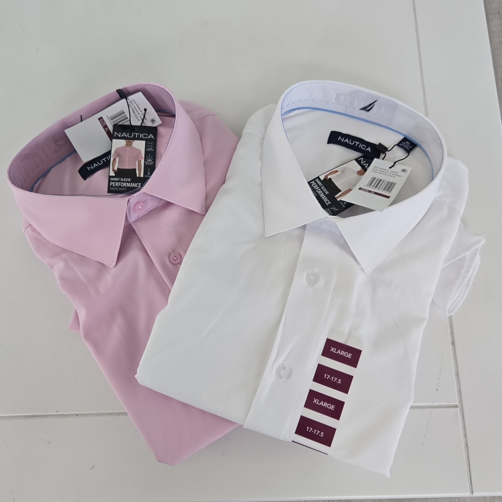 Nautica Men's Pink and White Dress Shirts NEW XL